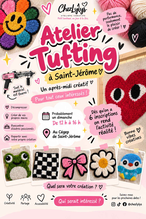 Liste d’intérêt | Atelier tufting à Saint-Jérôme